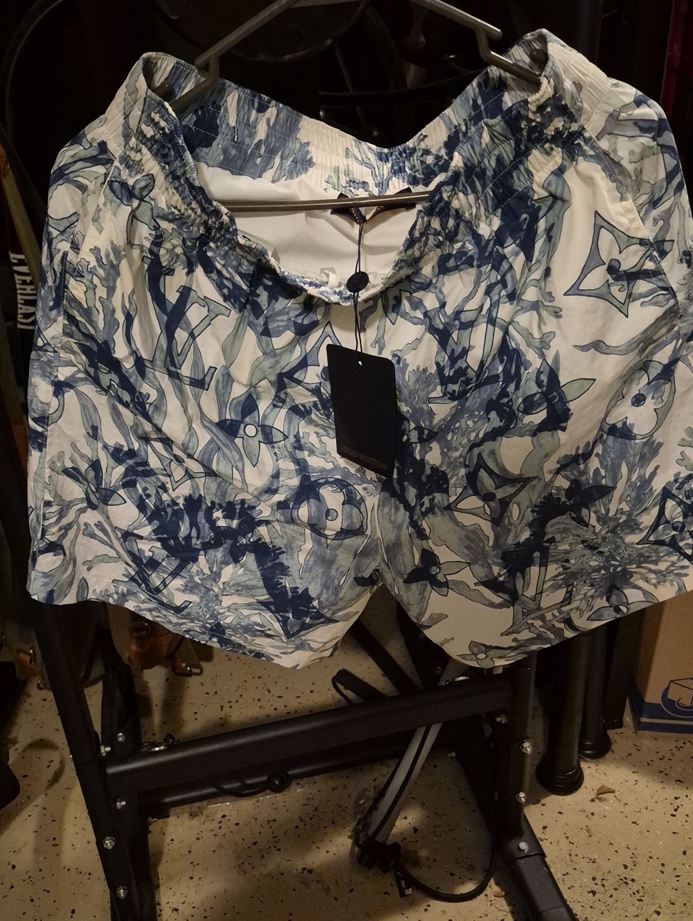 Louis Vuitton White and Navy Floral Logo Shorts